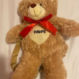 Tan Teddy Bear Backpack with Red Bow